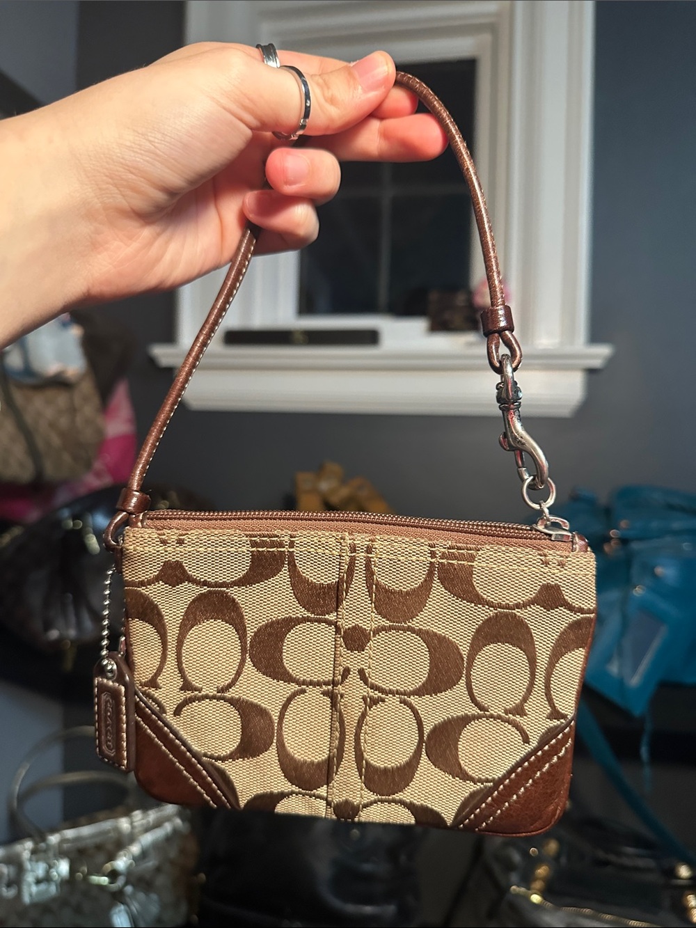 Coach Canvas Wristlet in Brown and Tan